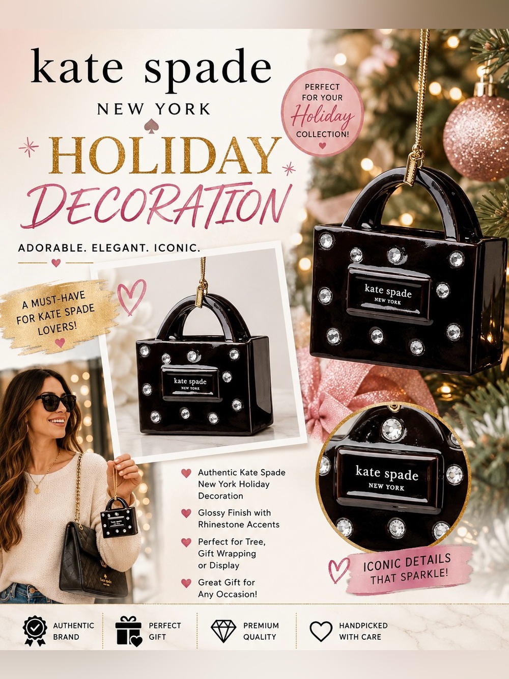 Kate Spade Be Jolly Signature Shopping Bag Ornament